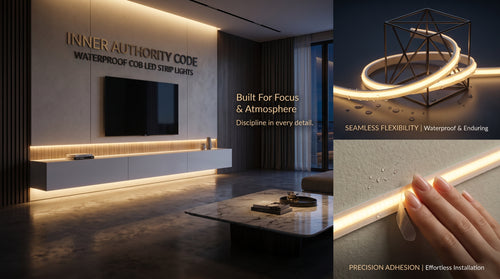 "Inner Authority Glow" 1m-30m Waterproof COB LED Strip Light – Flexible Silicone Ambient Neon Lighting for Luxury Room, Desk Setup, Gaming, and Modern Home Atmosphere.